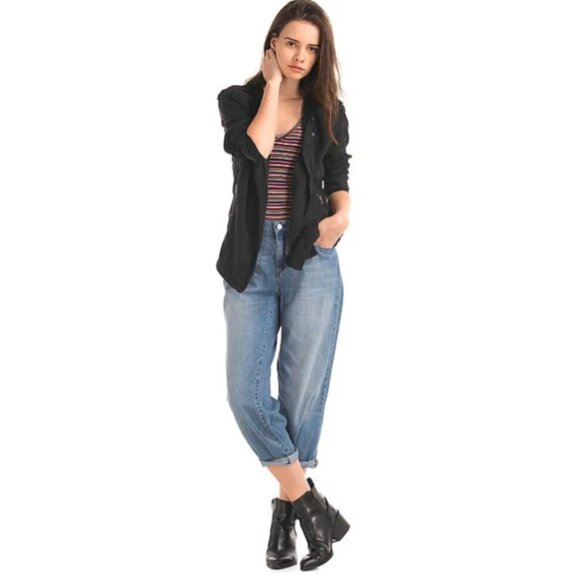 GAP Women Black Tencel Moto Jacket size M - Picture 2 of 15